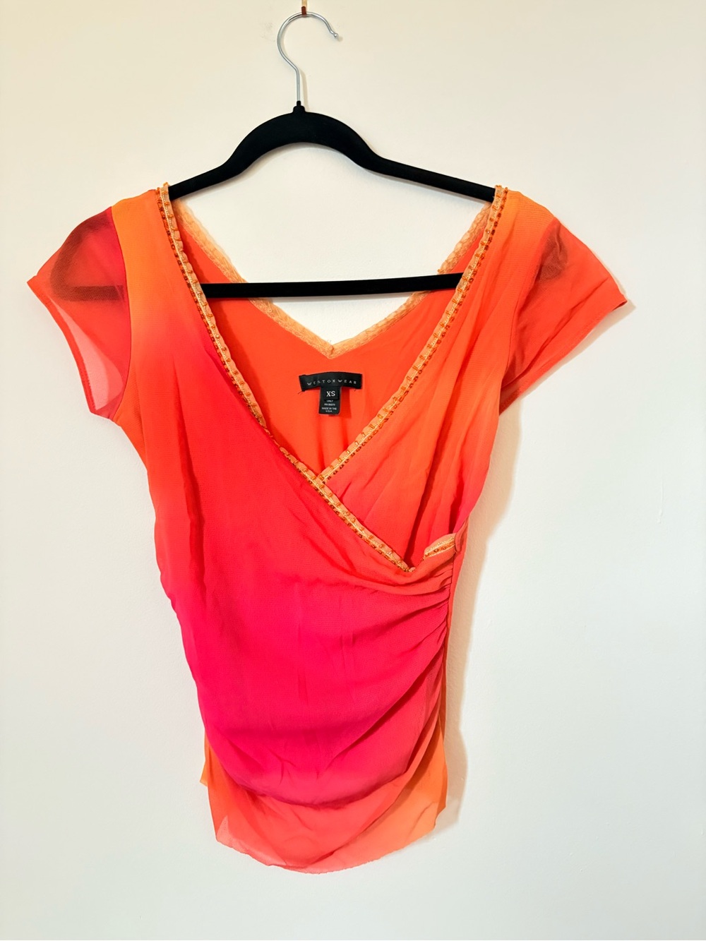Westonwear Orange Pink Beaded Ombre Wrap Blouse